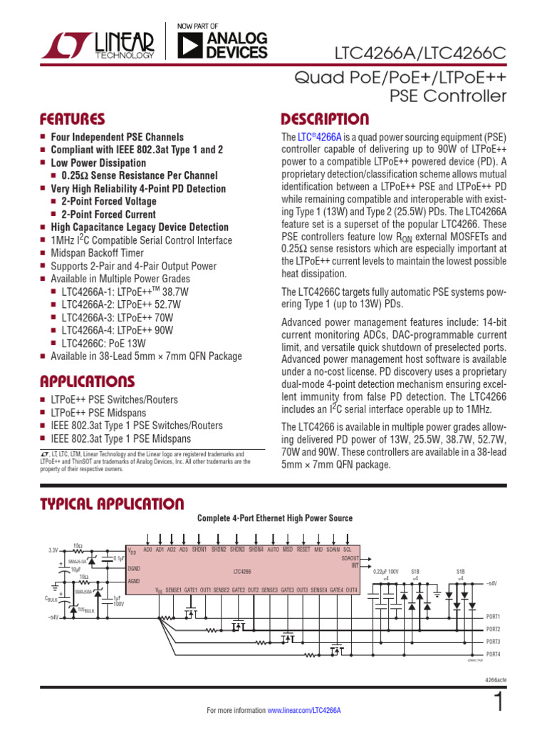 LTC4266-Poe Controller U1 | PDF | Electrical Engineering | Electricity