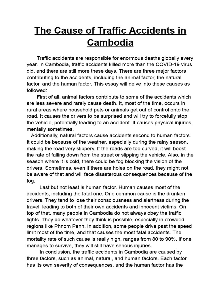 Causes of Traffic Accidents in Cambodia | PDF