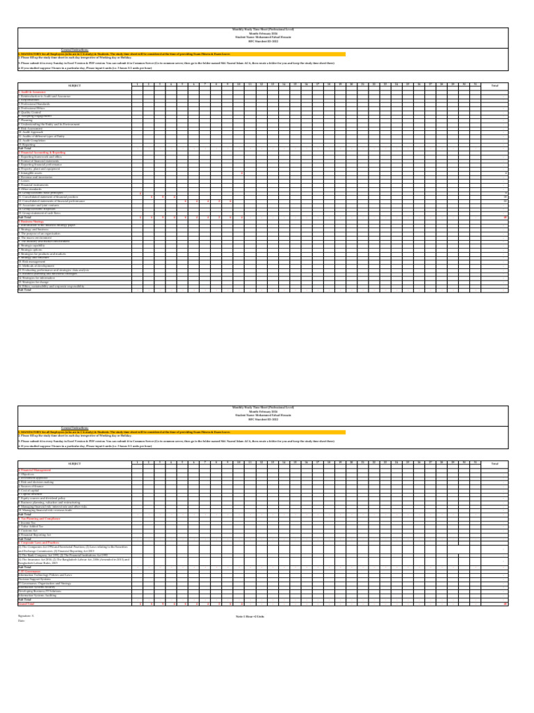 1. Study Time Sheet | PDF | Strategic Management | Business