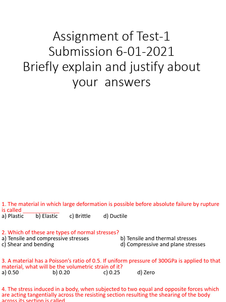 Assignment of Test Questions | PDF | Deformation (Engineering) | Stress ...