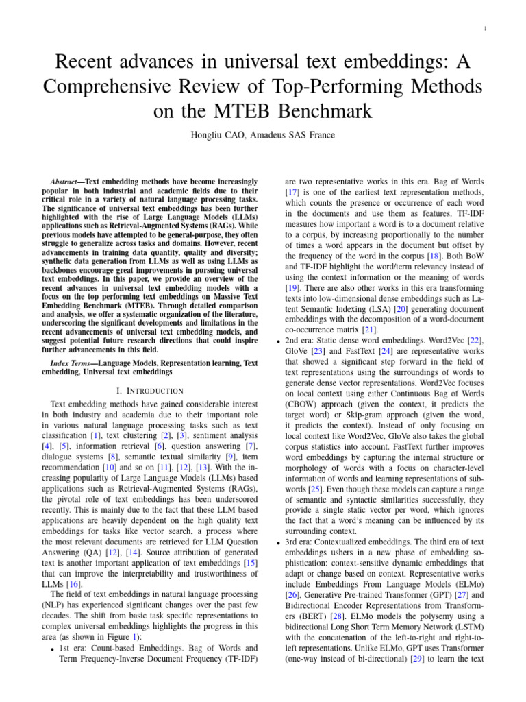 Recent Advances in Universal Text Embeddings: A Comprehensive Review of ...