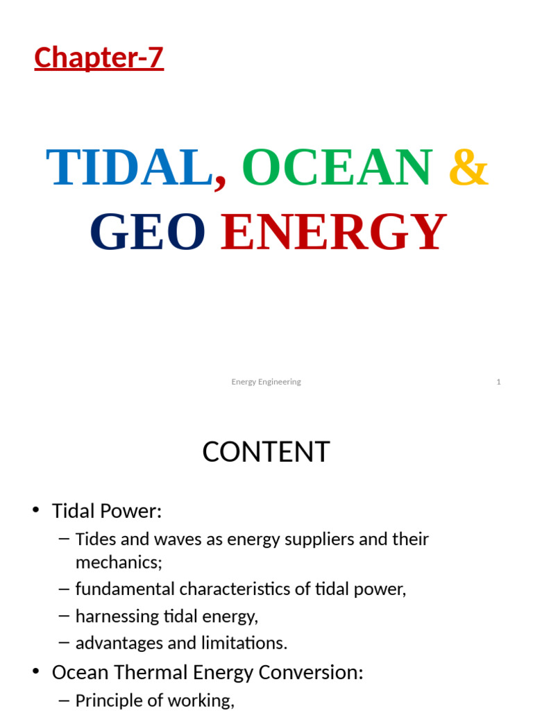 Tidal, Ocean & Geo Energy | PDF | Heat Exchanger | Power Station