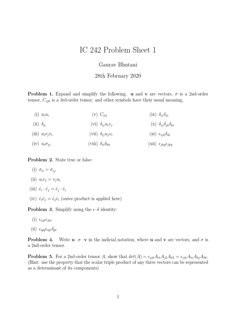 IC 242 Tensor and Vector Problems | PDF
