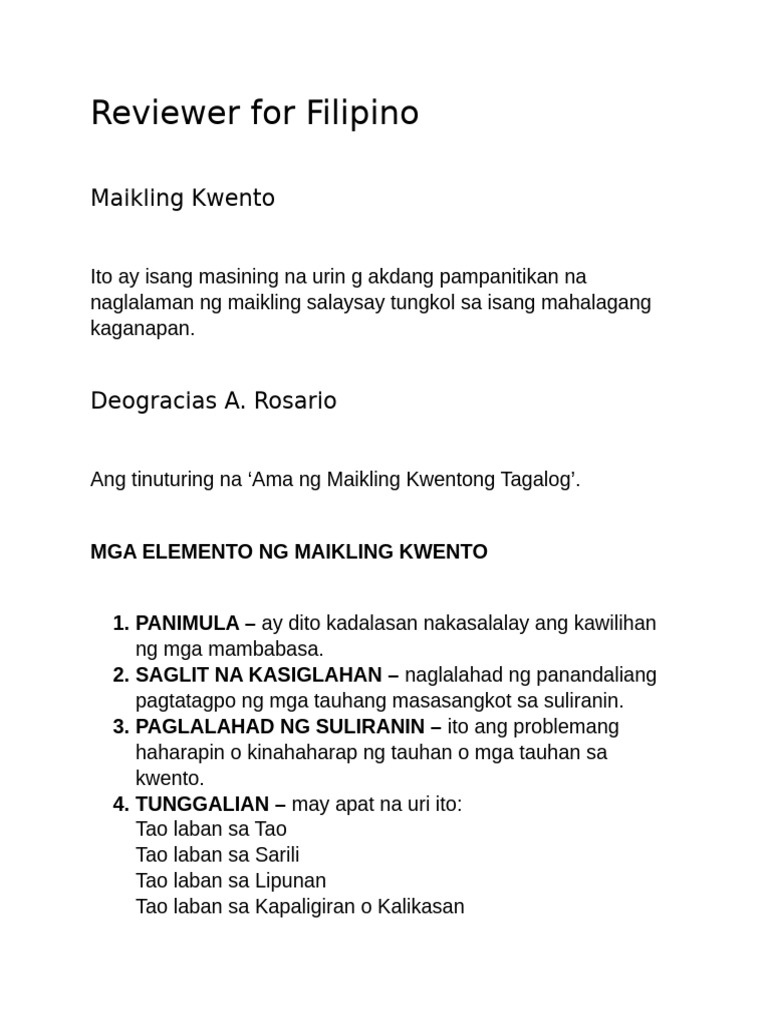 Reviewer For Filipino | PDF