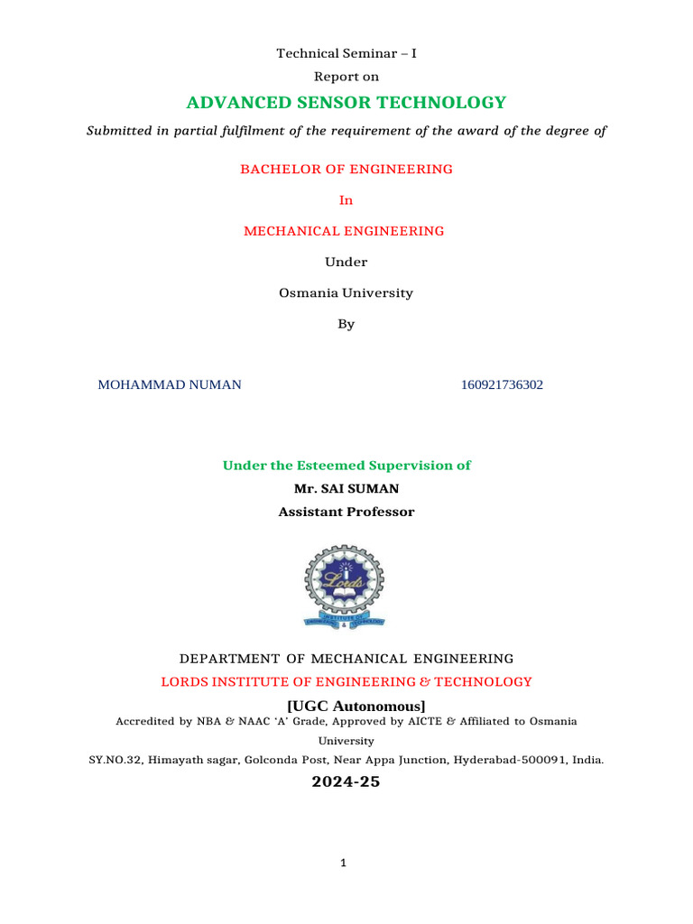 Advanced Sensor Technology Seminar Report | PDF | Engineering ...