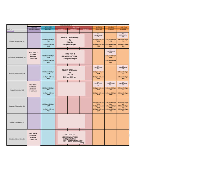 12th Class JEE Main Test Schedule | PDF