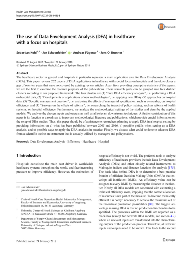 DEA in Hospital Efficiency Studies | PDF