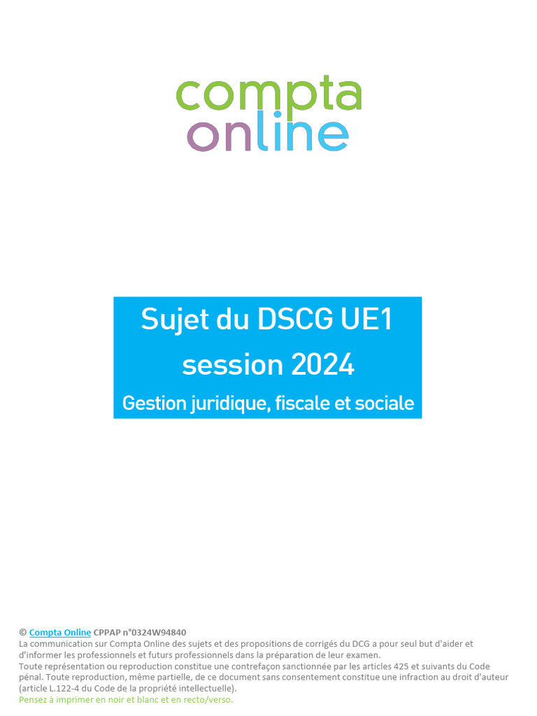 Corrigé DSCG UE1 2024 : Gestion juridique | PDF