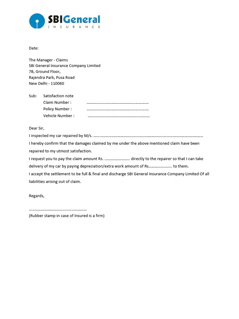Motor Claim Satisfaction Confirmation | PDF