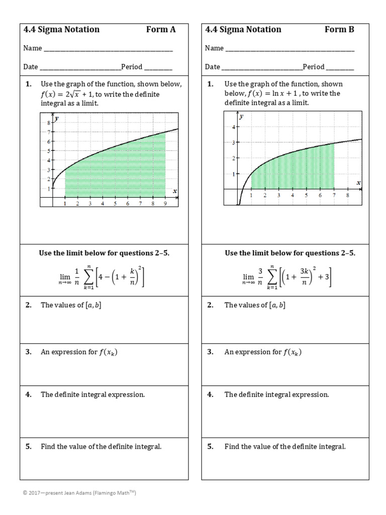 4 Sigma Notation Writing Area As Limit Daily Quiz Edited | PDF ...