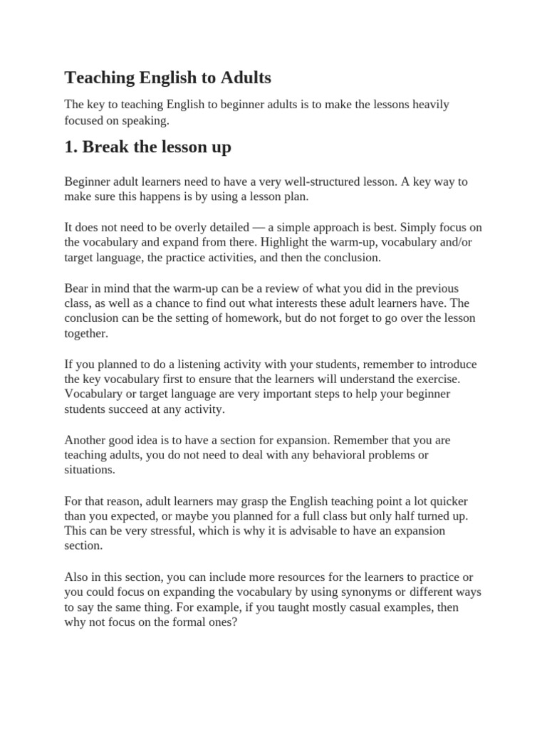 Teaching English to Adult Beginners | PDF | Second Language | Body Language