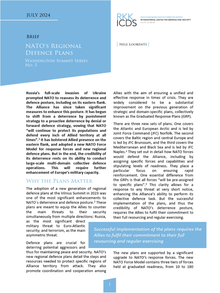 No 5 NATOs Regional Defence Plans Nele Loorents | PDF | Nato ...