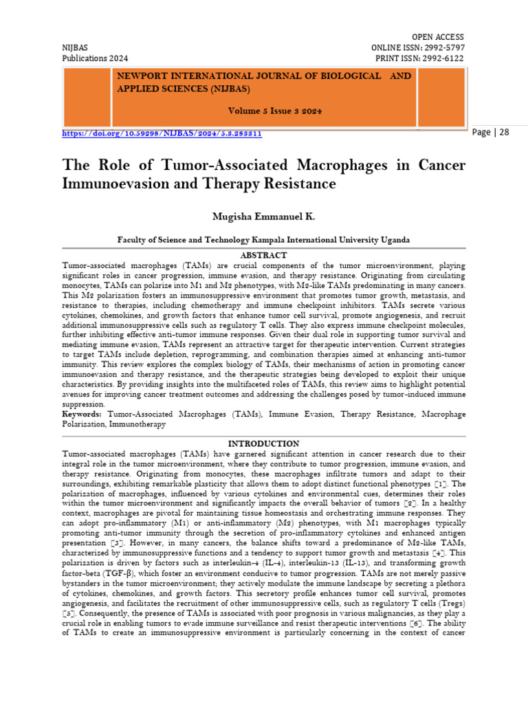 The Role of Tumor-Associated Macrophages in Cancer Immunoevasion and ...