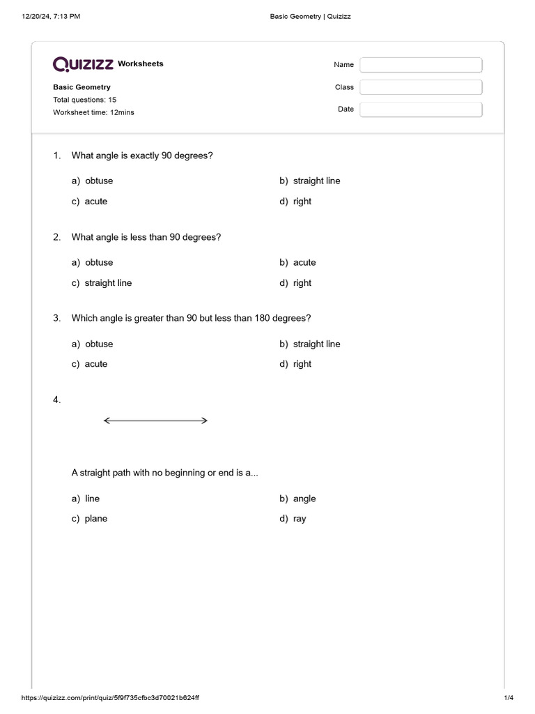 Basic Geometry _ Quizizz | PDF | Line (Geometry) | Angle