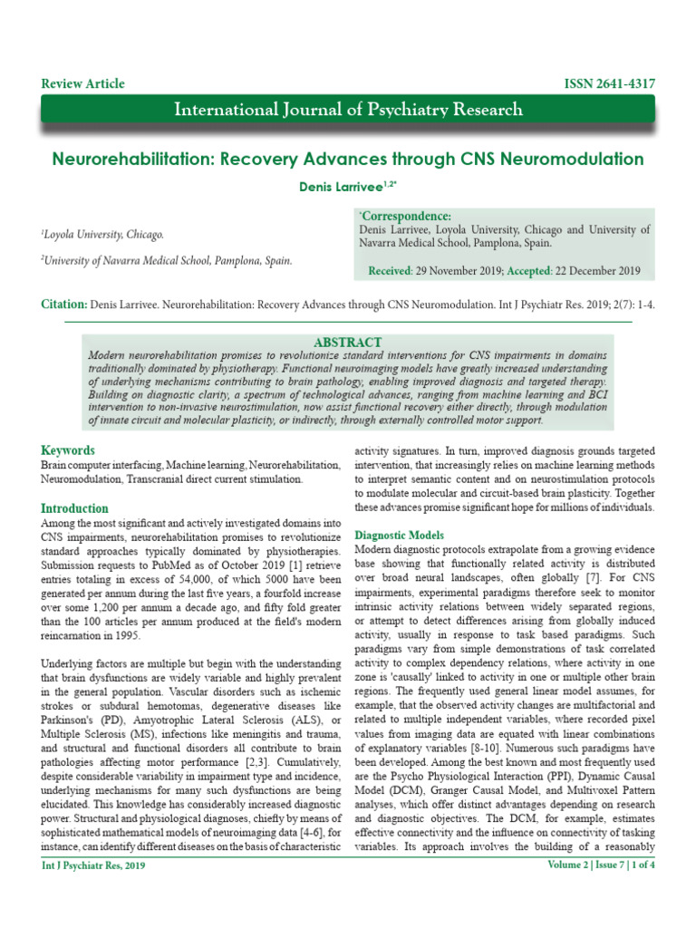 Advances in CNS Neurorehabilitation | PDF | Brain | Attention Deficit ...