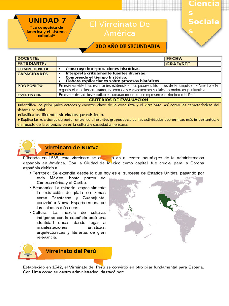 Ficha de Actividad CCSS 2° - Semana 2 | PDF | Nueva españa | España