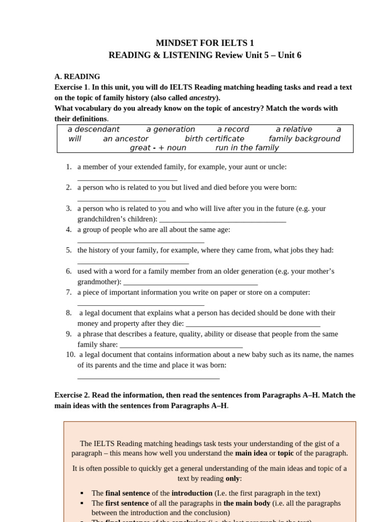 MINDSET FOR IELTS 1 READING & WRITING Review U 5 6 | PDF