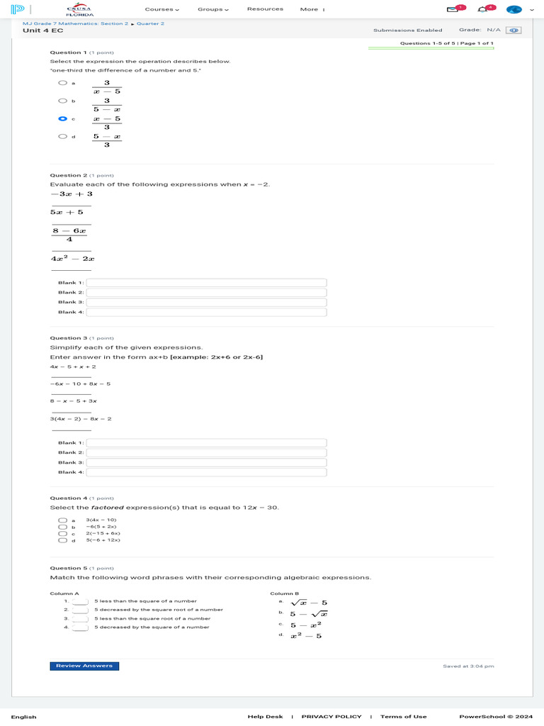 Unit 4 EC Schoology | PDF | Mathematics | Algebra
