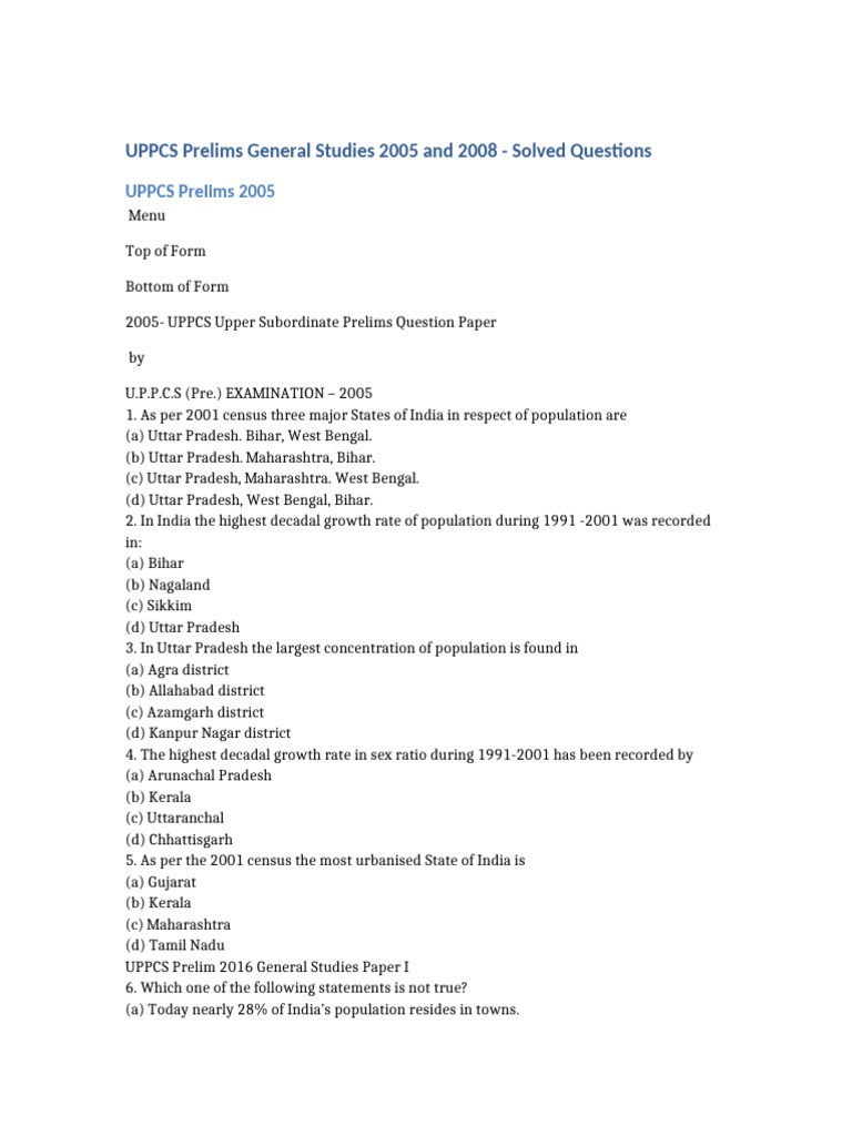 UPPCS Prelims GS Solved Questions | PDF | Water