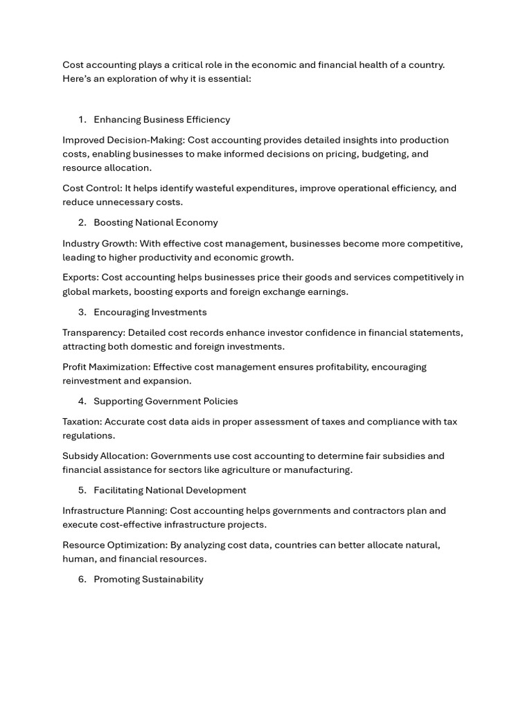Cost Accounting Role in Economic Growth | PDF