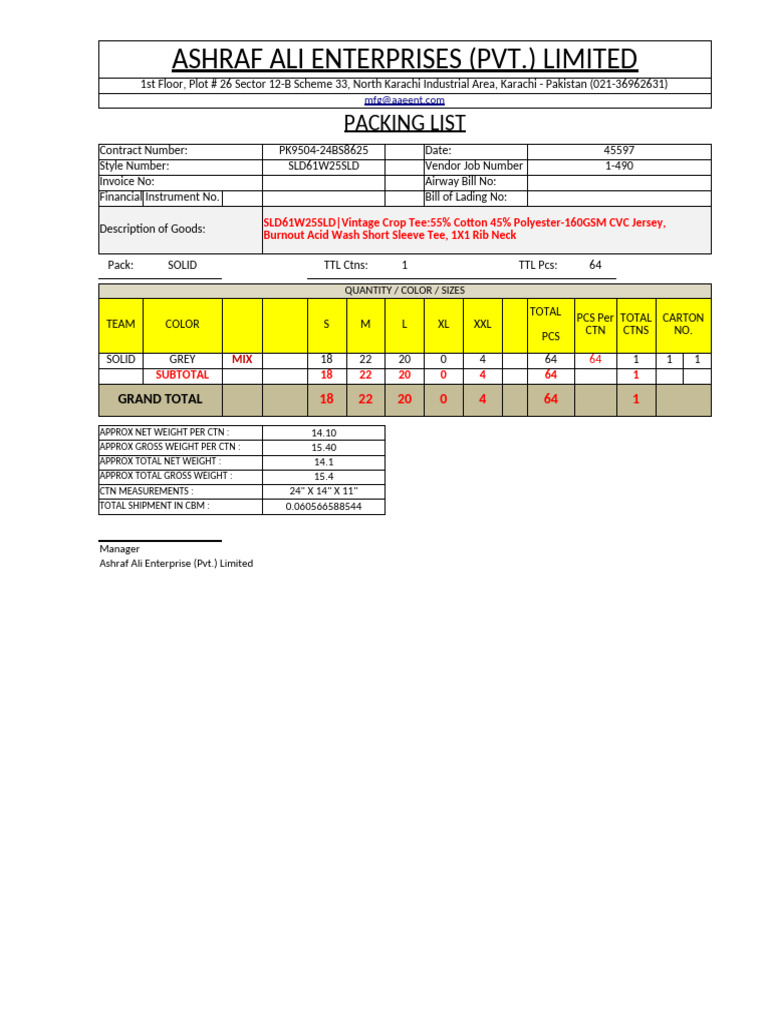 Pk9763 Vintage Crop Final Packing List | PDF | Business Documents
