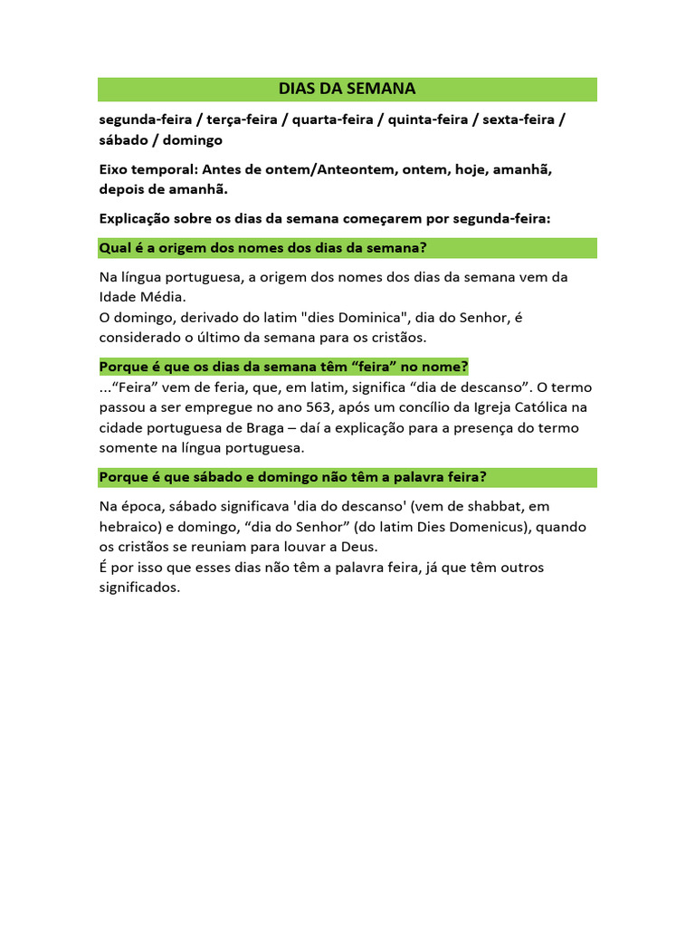 Origem dos Dias da Semana | PDF
