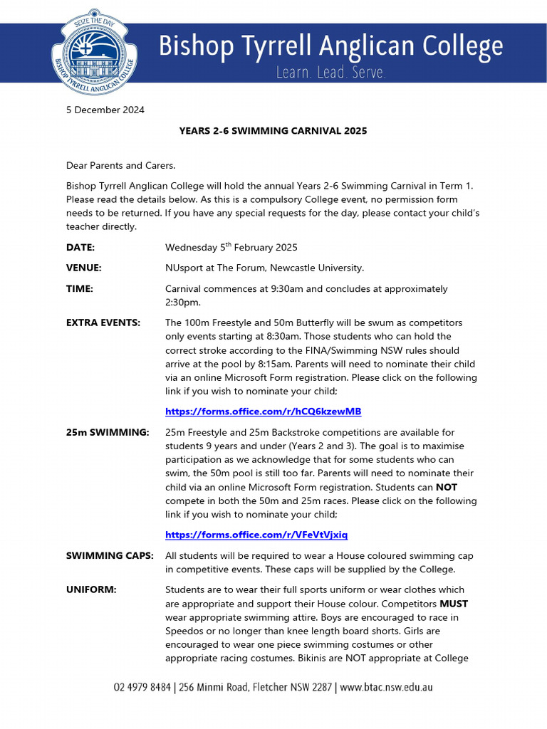 2025 Yr2-6 Swimming Information Note | PDF | Swimming (Sport) | Swimming