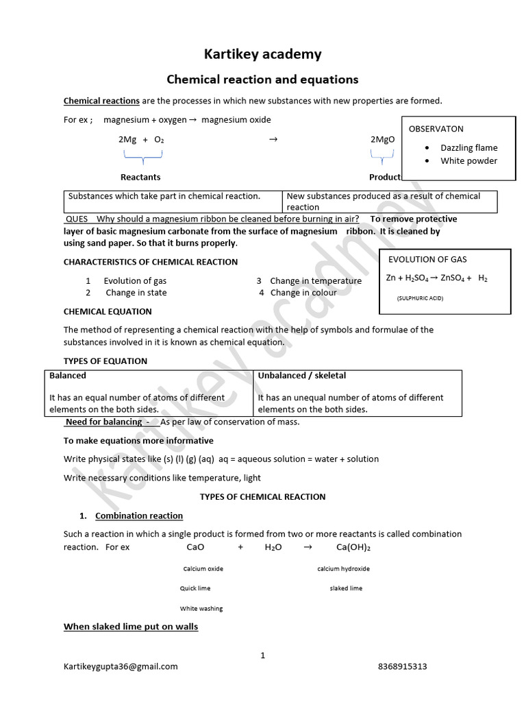 Chemical Reactions and Equations Guide | PDF | Redox | Chemical Reactions