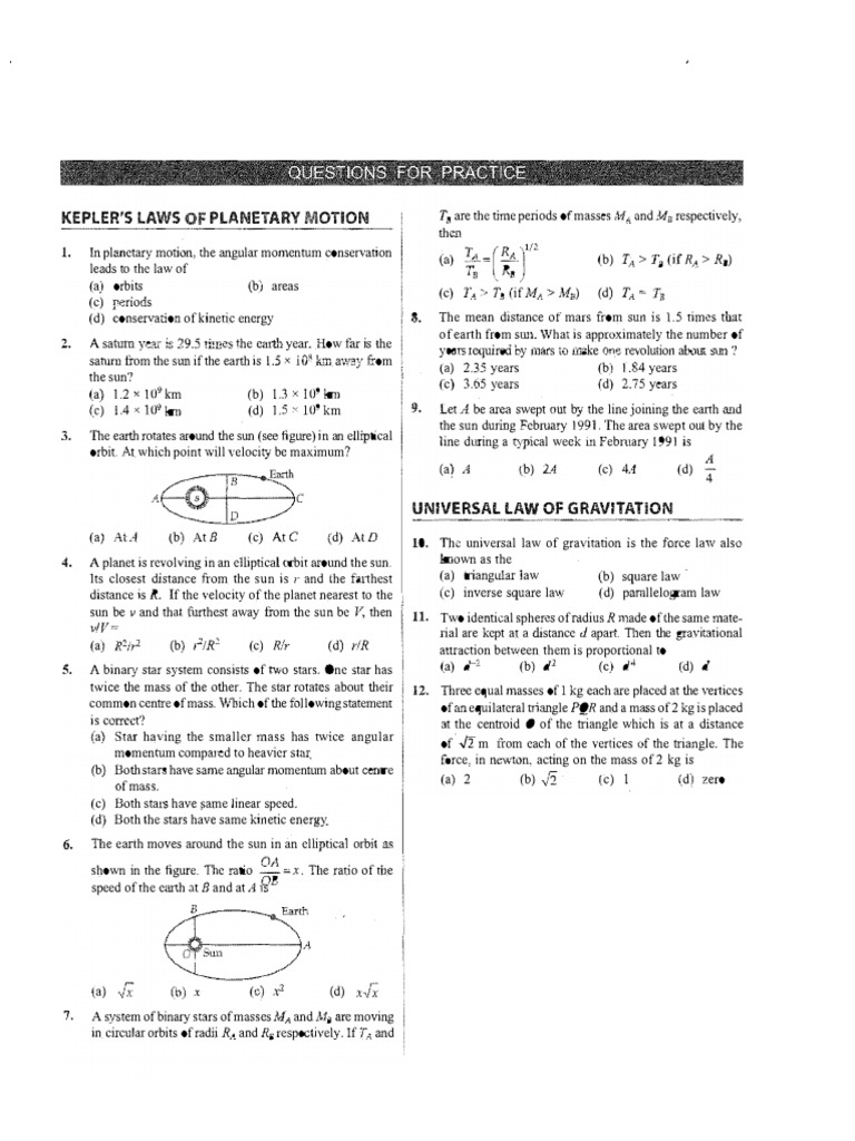 JEE Physics - Gravitation - Questions - Paper II | PDF | Orbit | Stars