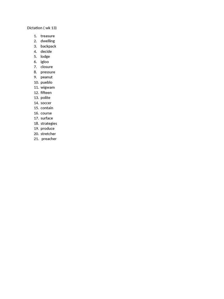 Class 1 English Dictation Words | PDF