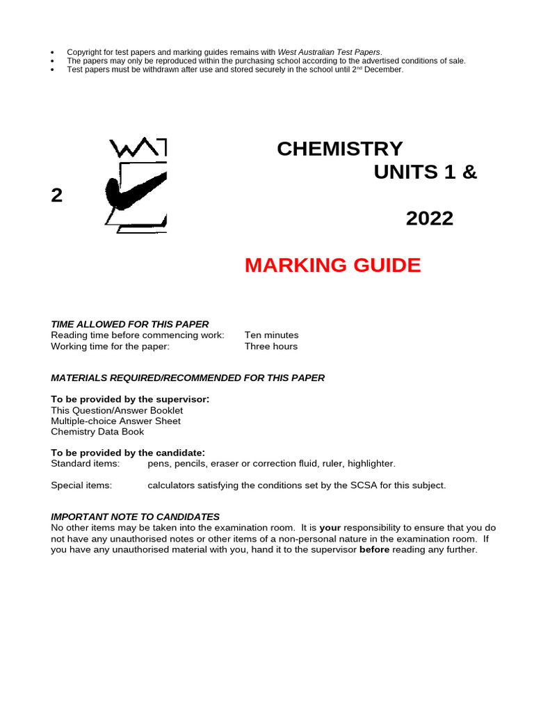 2022 Chemistry Units 12 Marking Guide | PDF | Intermolecular Force ...