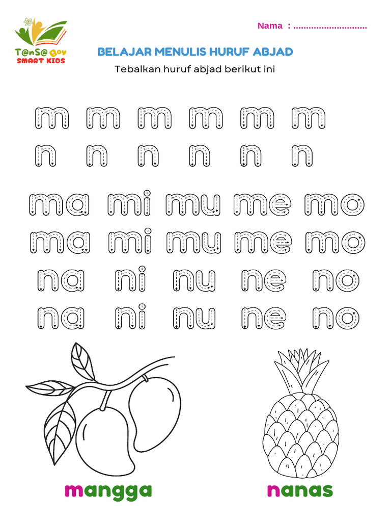 Menulis Huruf Abjad Lembar Kerja Pendidikan Penuh Warna Ilustratif | PDF