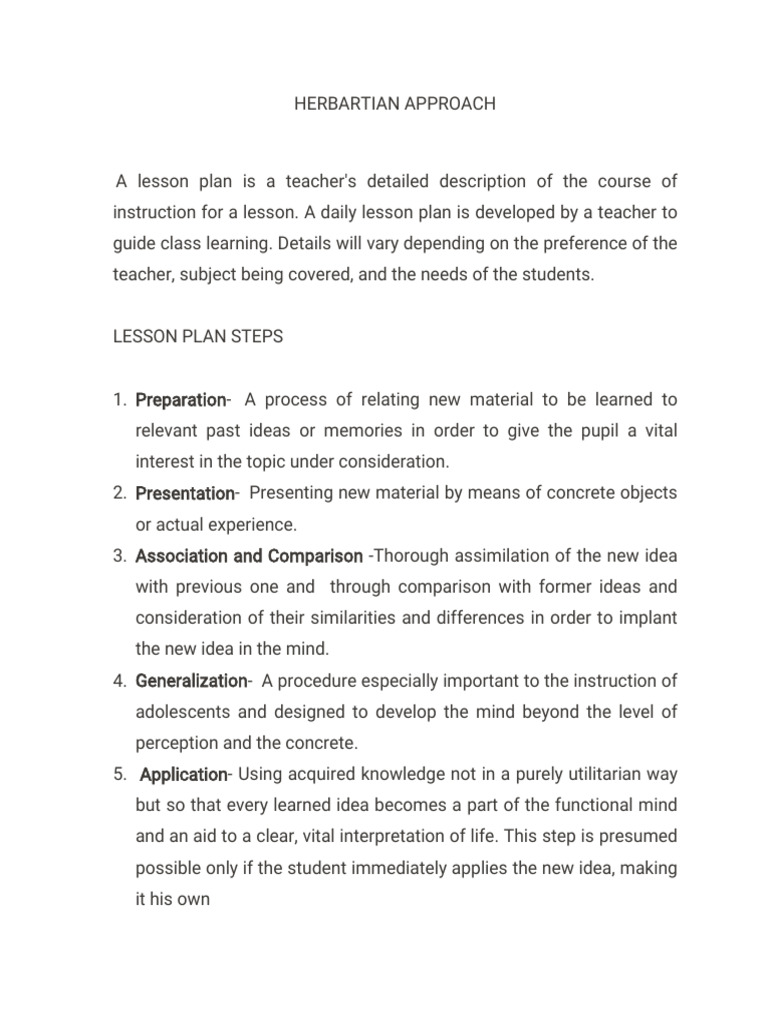 Herbartian Lesson Plan Framework | PDF