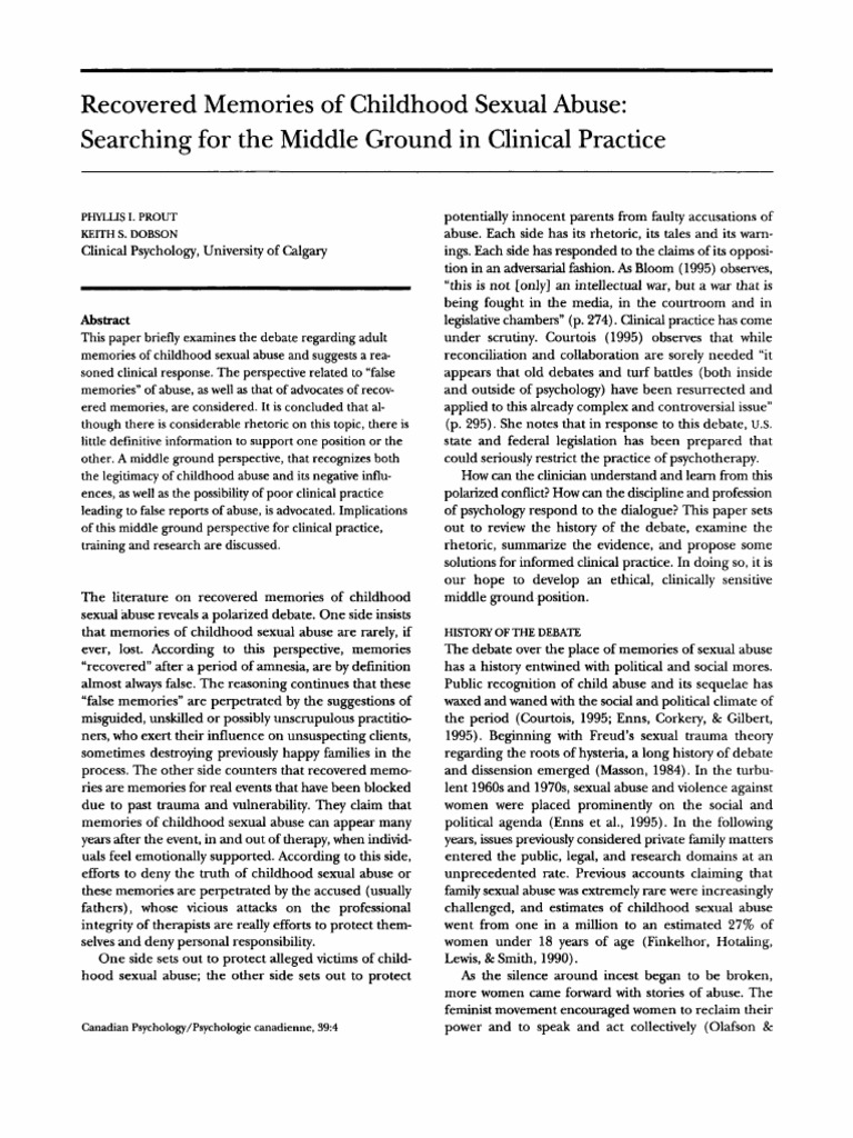 Recovered Memories of Childhood Sexual Abuse | PDF | Psychological ...