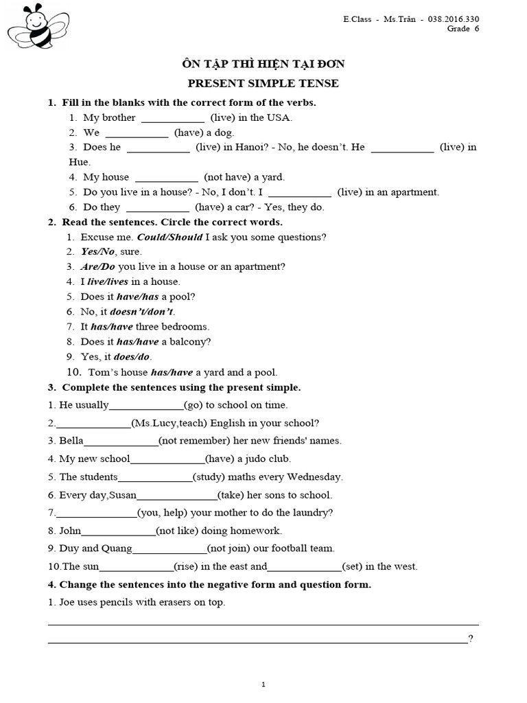 Present Simple Tense Exercises | PDF | Linguistics | Language Families