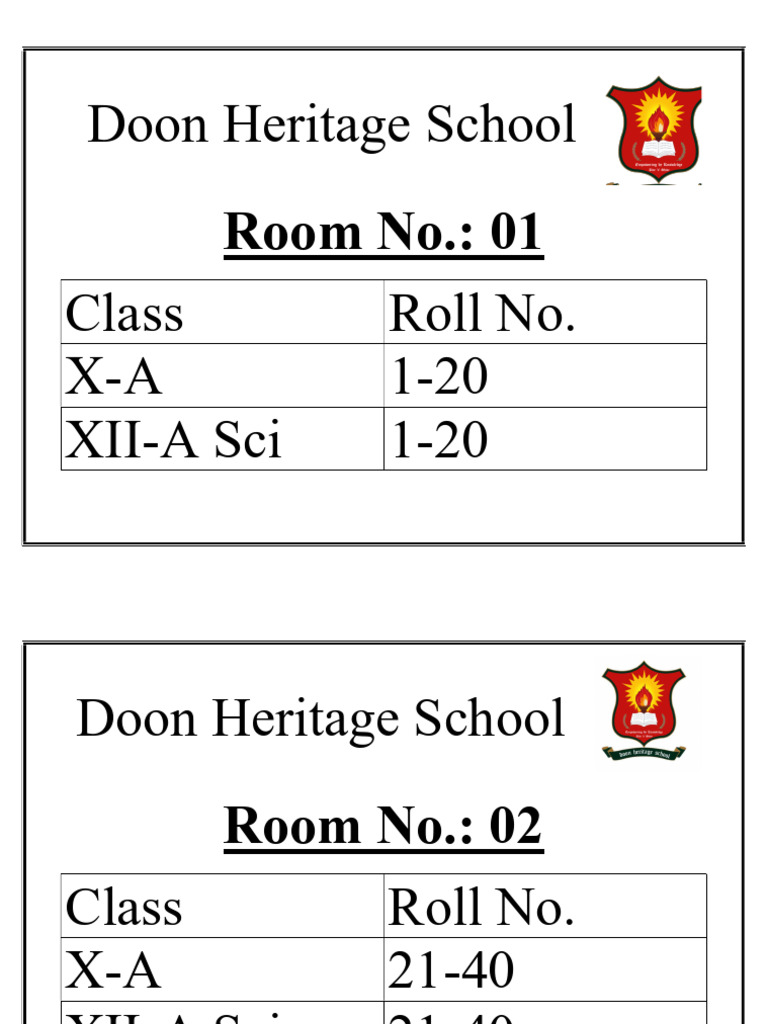 Doon Heritage School Class Roll Numbers | PDF