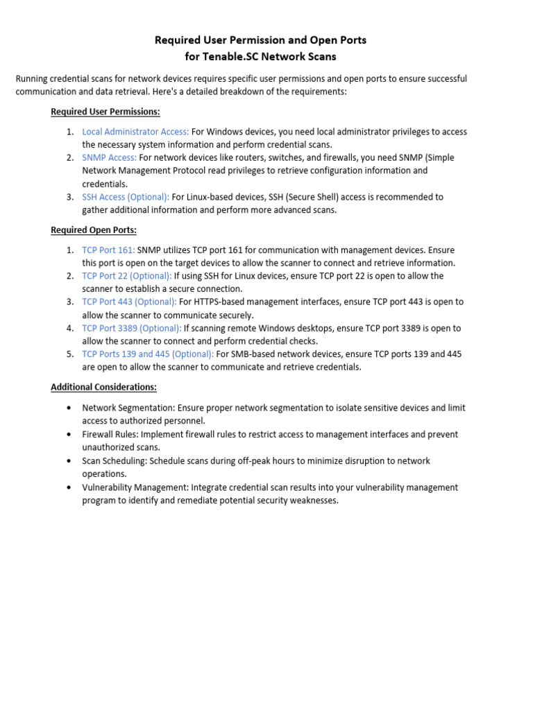 Tenable.SC Port and Permission Requirements | PDF | Computer Network ...