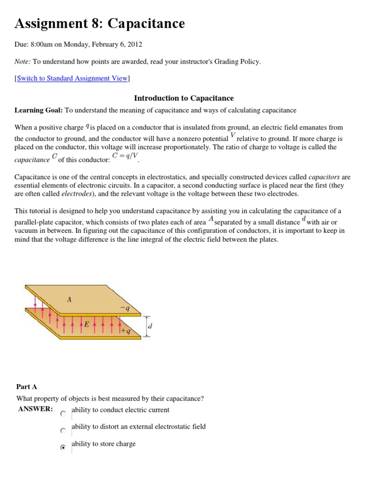 MP EM Ass 8: Capacitance | PDF | Capacitance | Series And Parallel 