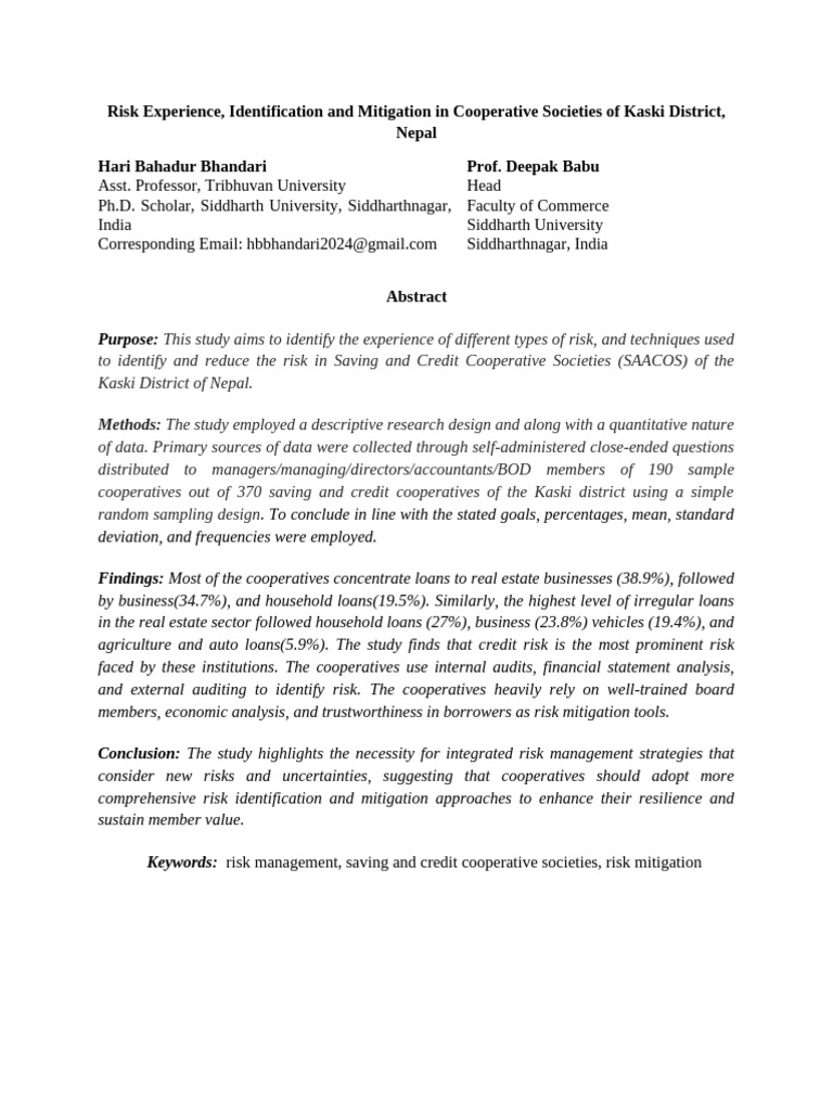 Risk Management in Kaski Cooperatives | PDF | Risk | Risk Management