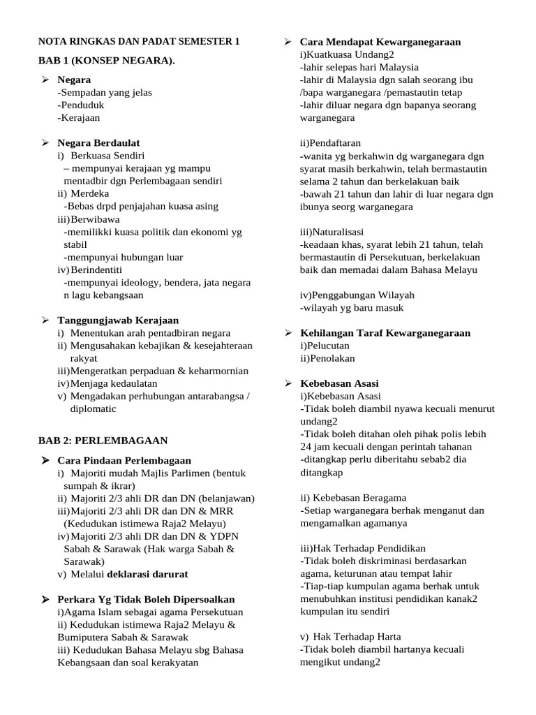 Nota Ringkas Dan Padat Semester 1 | PDF
