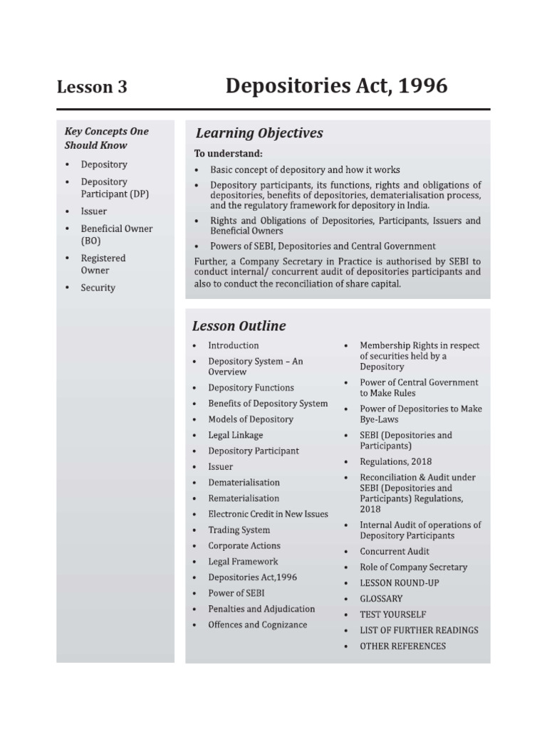 Depositories Notes | PDF | Securities (Finance) | Private Law
