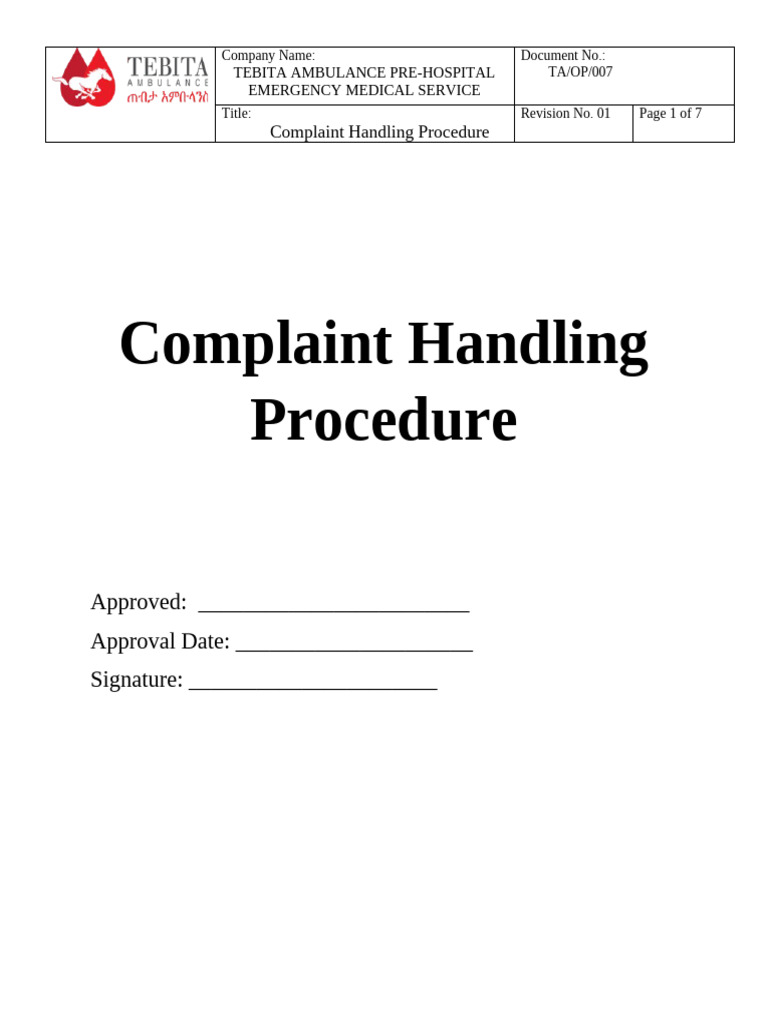 Complaint Handling Procedure 2015 007 | PDF | Emergency Medical ...