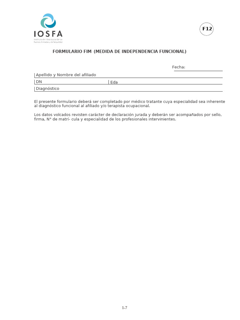 Formulario FIM para Evaluación Funcional | PDF | Comunicación | Higiene