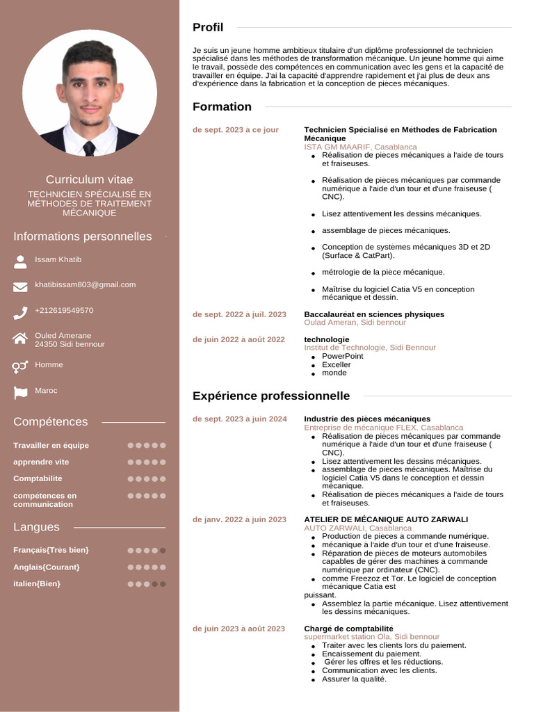 CV d'Issam Khatib - Technicien Mécanique | PDF | Machine-outil à ...