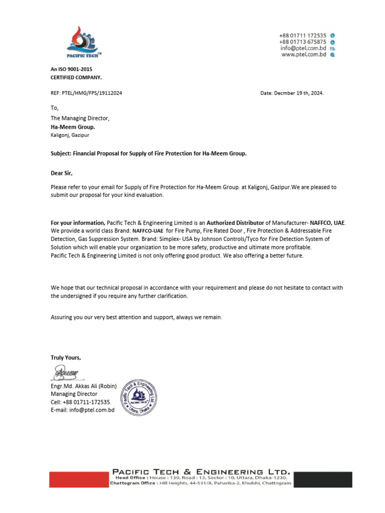 Fire Protection Supply Proposal for Ha-Meem | PDF | Gas Technologies ...