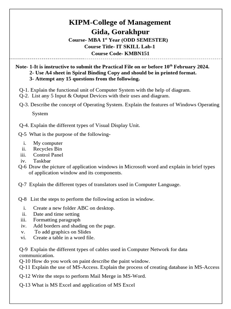 It Skills Lab Question For Practical File | PDF