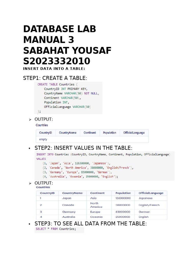 DATABASE LAB MANUAL 3 | PDF
