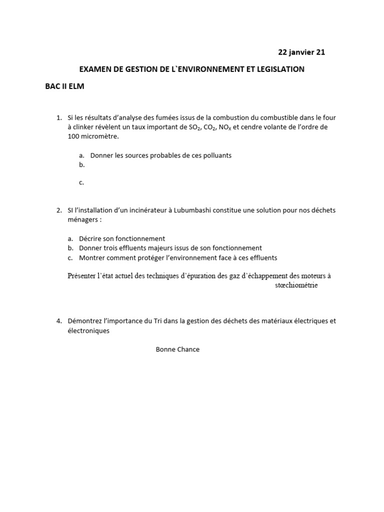 Gestion environnementale et législation BAC II | PDF