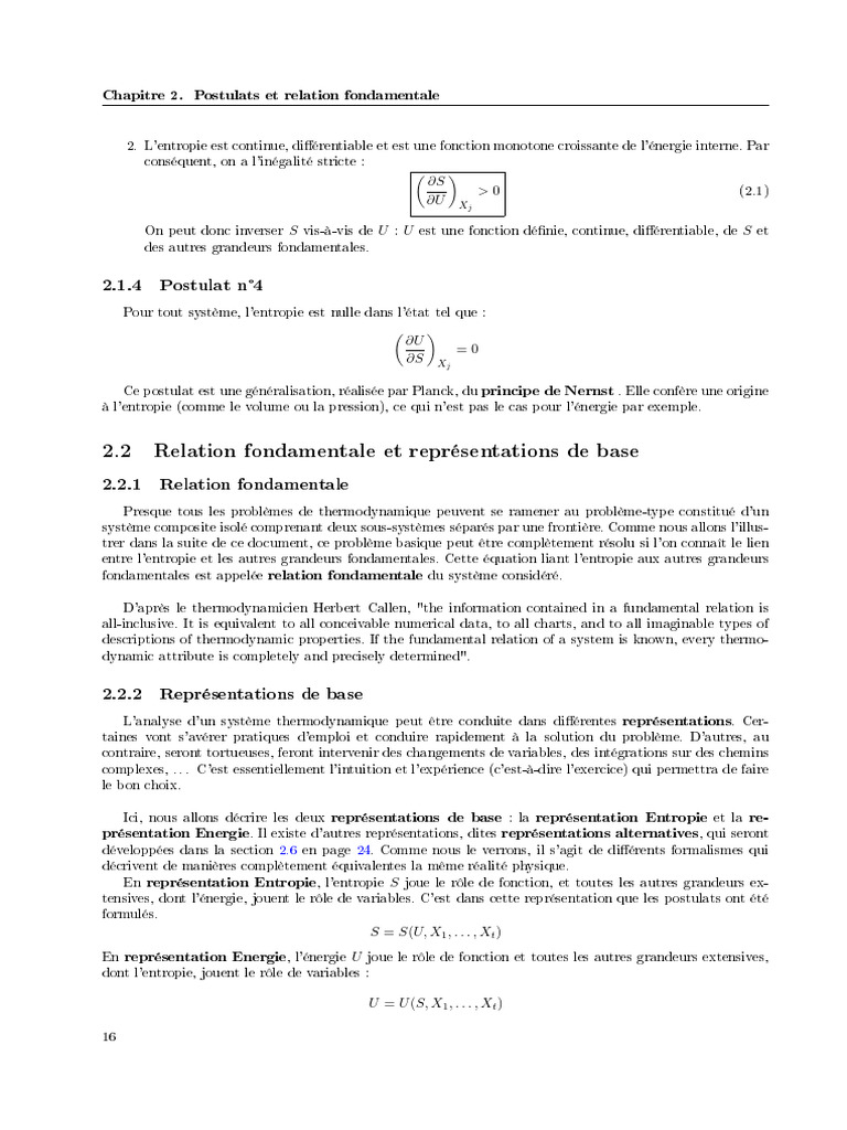 Postulats et relation fondamentale en thermodynamique | PDF | Entropie ...