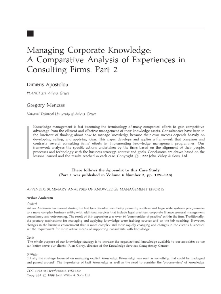 Comparative Analysis of Knowledge Management in Consulting Firms | PDF ...